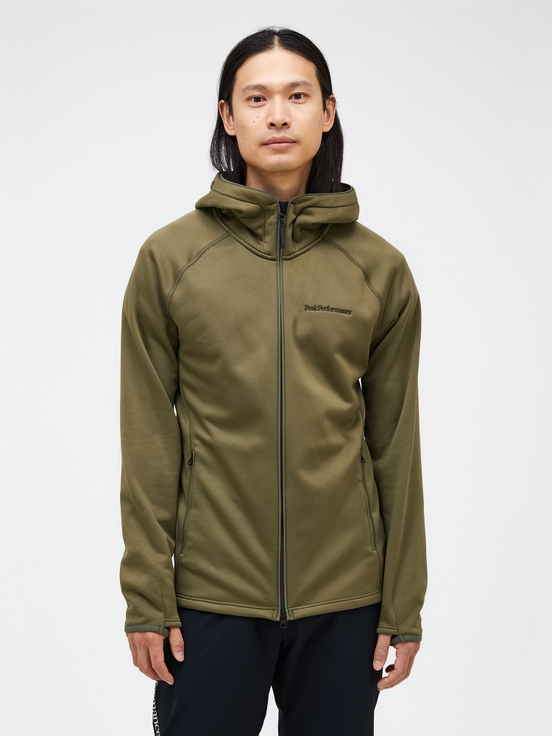 Olive Men Peak Performance Chill Light Zip Hood Midlayers | US-JRSFM7263