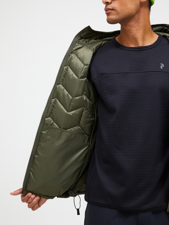 Olive Men Peak Performance Elevate Hood Down Jacket | US-BIGQM9173