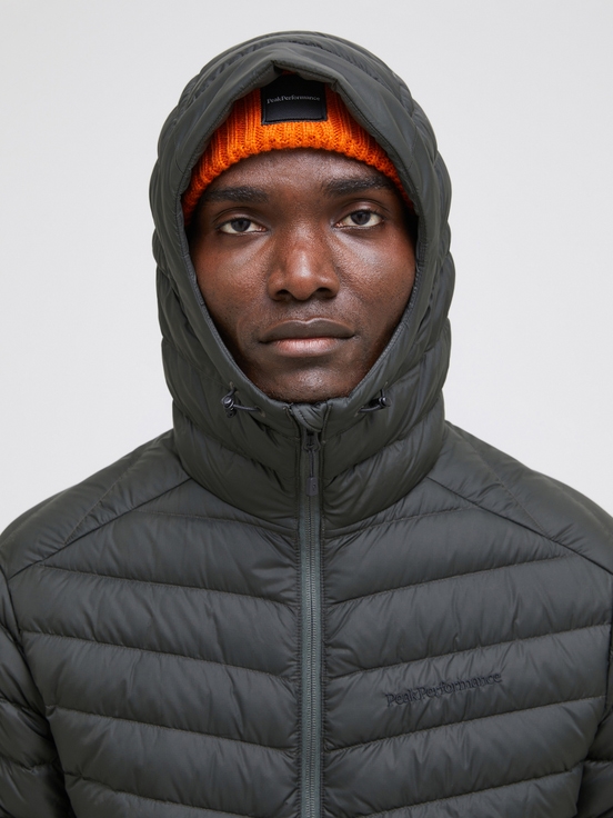 Olive Men Peak Performance Frost Hood Down Jacket | US-OCMRP5469