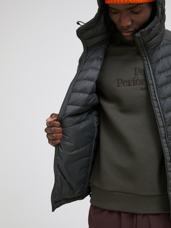 Olive Men Peak Performance Frost Hood Down Jacket | US-OCMRP5469