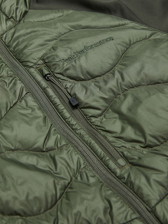 Olive Men Peak Performance Helium Hybrid Hood Down Jacket | US-WTQRE0246