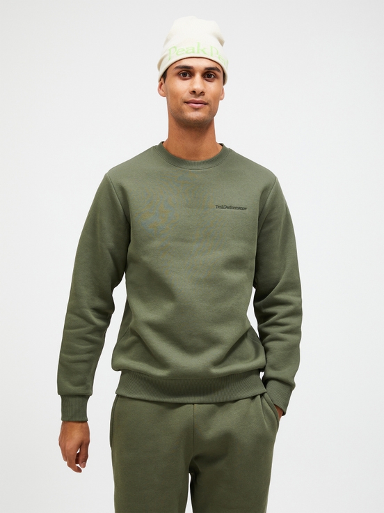 Olive Men Peak Performance Original Small Logo Crew Sweatshirt | US-KMZJQ7295