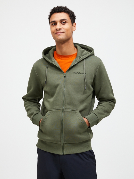 Olive Men Peak Performance Original Small Logo Zip Hoodie | US-YZUVJ7214