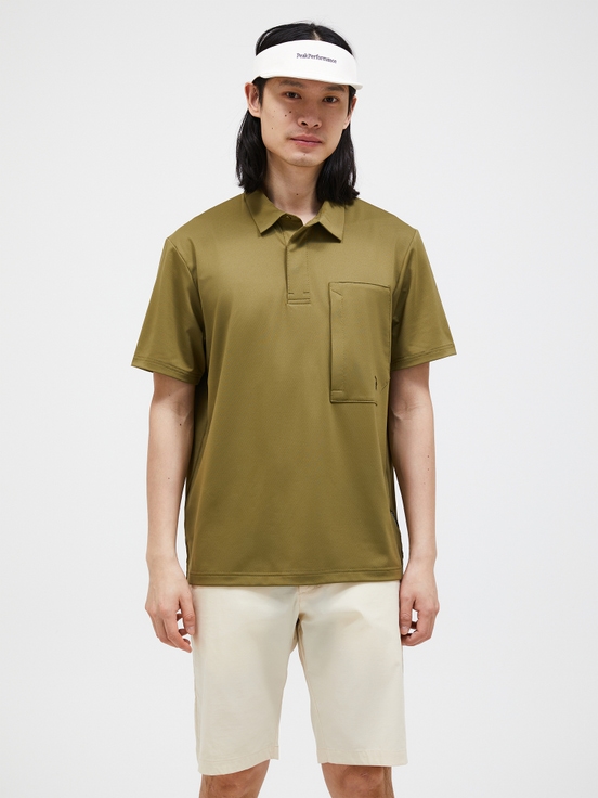 Olive Men Peak Performance Pocket Polo Shirts | US-BLNYQ4563