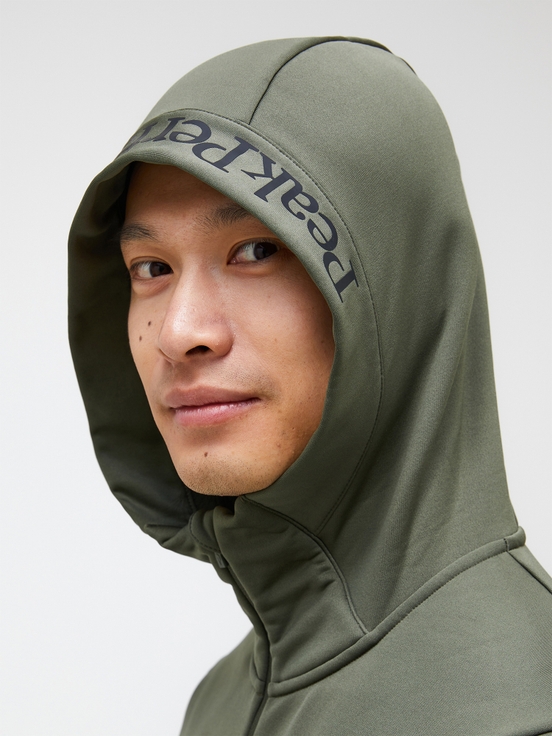 Olive Men Peak Performance Rider Tech Zip Hood Midlayers | US-SHWXT7402