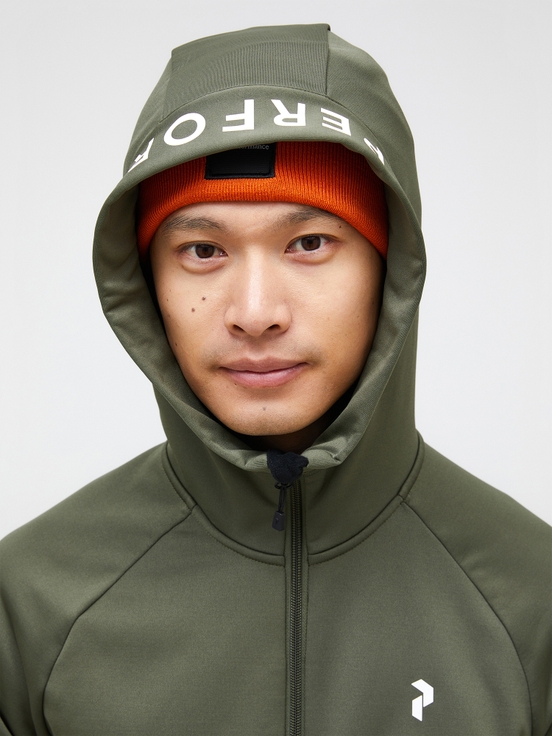 Olive Men Peak Performance Rider Zip Hood Midlayers | US-NEFBC7328