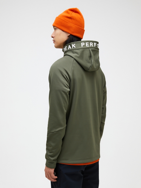 Olive Men Peak Performance Rider Zip Hood Midlayers | US-NEFBC7328