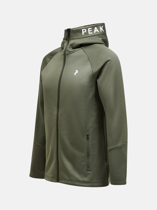 Olive Men Peak Performance Rider Zip Hood Midlayers | US-NEFBC7328