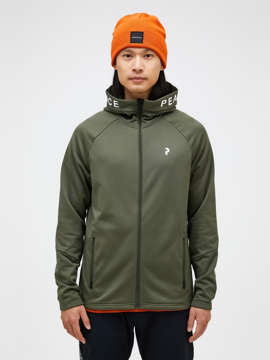 Olive Men Peak Performance Rider Zip Hood Midlayers | US-NEFBC7328