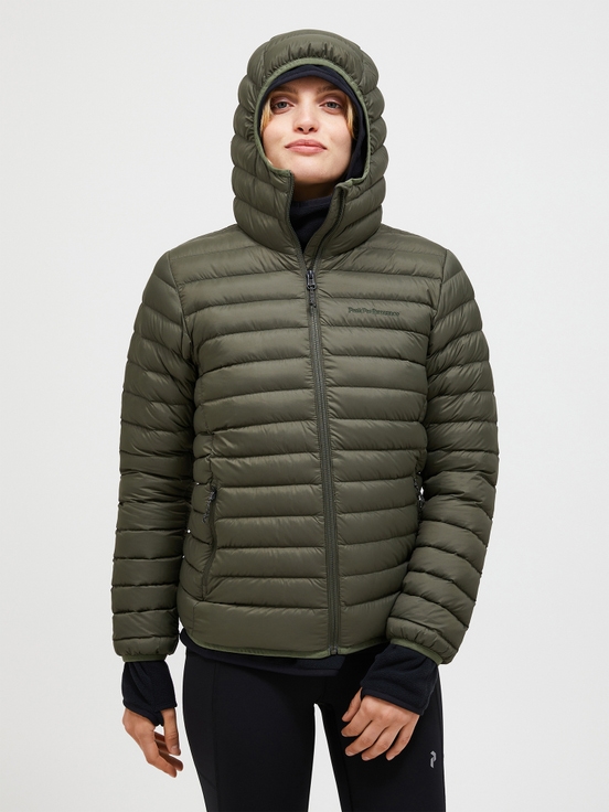 Olive Women Peak Performance Down Liner Hood Down Jacket | US-VDHEQ8962