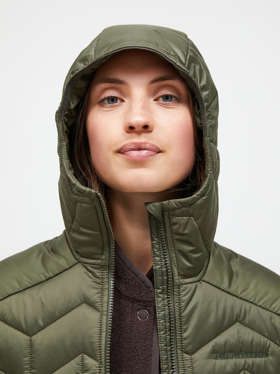 Olive Women Peak Performance Elevate Hood Winter Jacket | US-KYVFZ8217