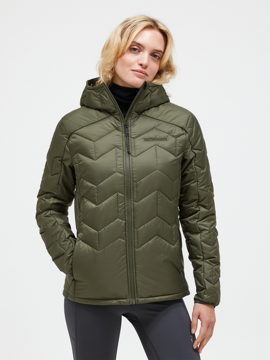 Olive Women Peak Performance Elevate Hood Winter Jacket | US-KYVFZ8217