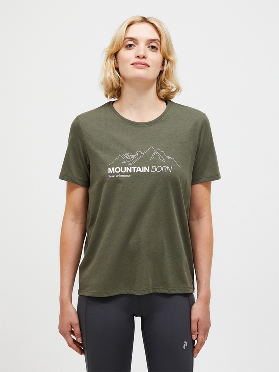 Olive Women Peak Performance Explore Graphic T-shirt | US-UNOIX1654