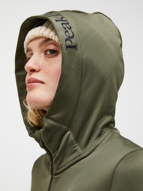 Olive Women Peak Performance Rider Tech Zip Hood Midlayers | US-TKZPG3950