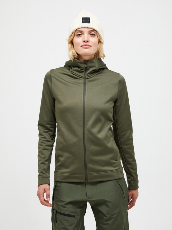 Olive Women Peak Performance Rider Tech Zip Hood Midlayers | US-TKZPG3950