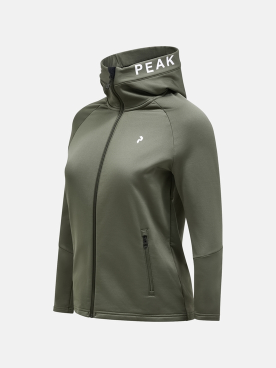 Olive Women Peak Performance Rider Zip Hood Midlayers | US-DMKSF2548