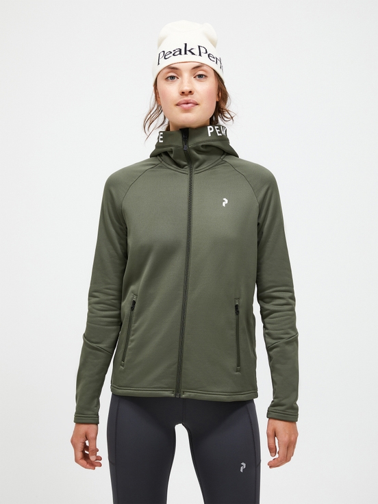 Olive Women Peak Performance Rider Zip Hood Midlayers | US-DMKSF2548