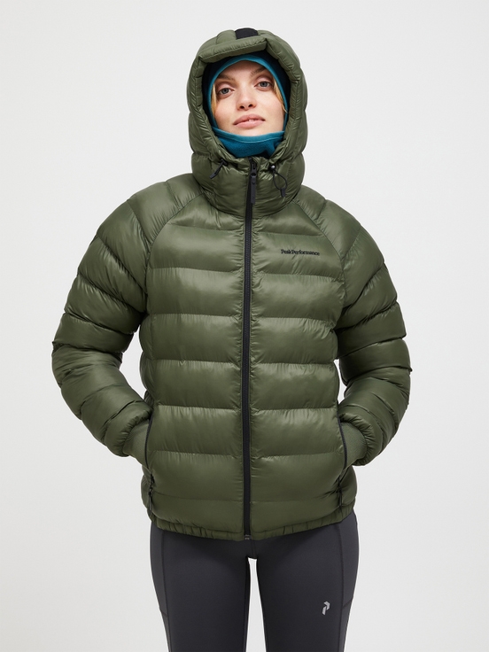 Olive Women Peak Performance Tomic Insulated Hood Winter Jacket | US-ISWKH4580