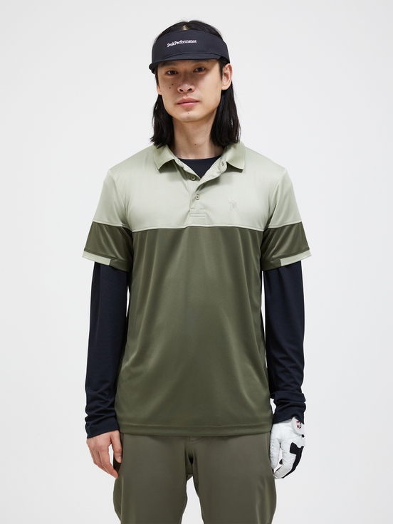 Olive / Light Green Men Peak Performance Player Block Polo Shirts | US-ALOJD1387