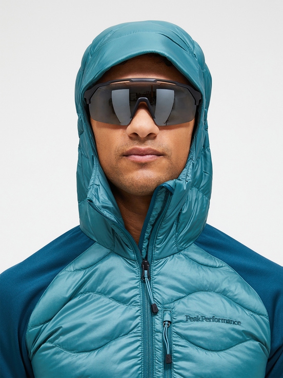 Turquoise Men Peak Performance Helium Hybrid Hood Down Jacket | US-PFHKW2635