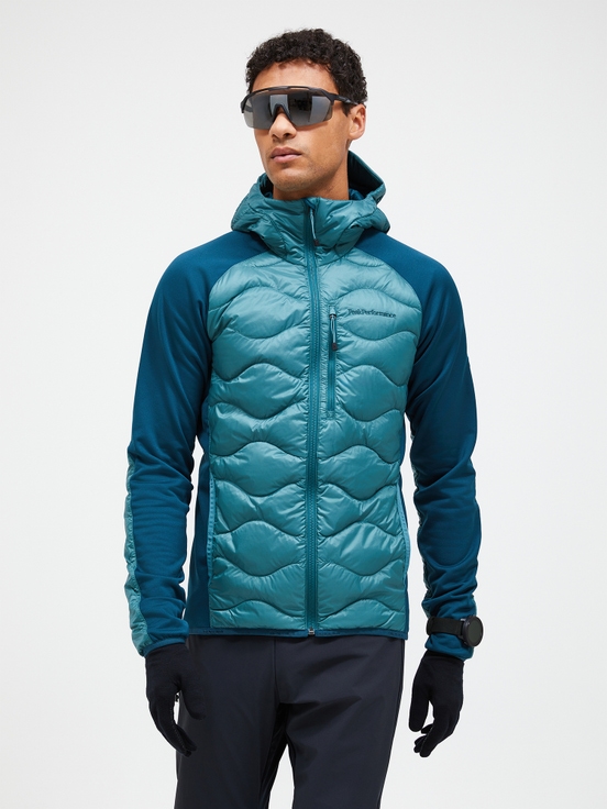 Turquoise Men Peak Performance Helium Hybrid Hood Down Jacket | US-PFHKW2635