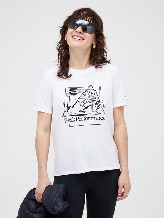 White Women Peak Performance Explore Graphic T-shirt | US-JBUKD8560