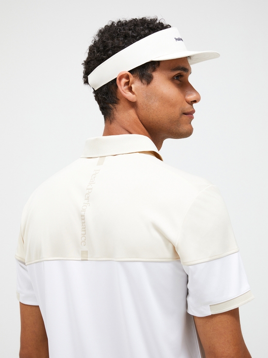 White / Cream Men Peak Performance Player Block Polo Shirts | US-VRQTM0894